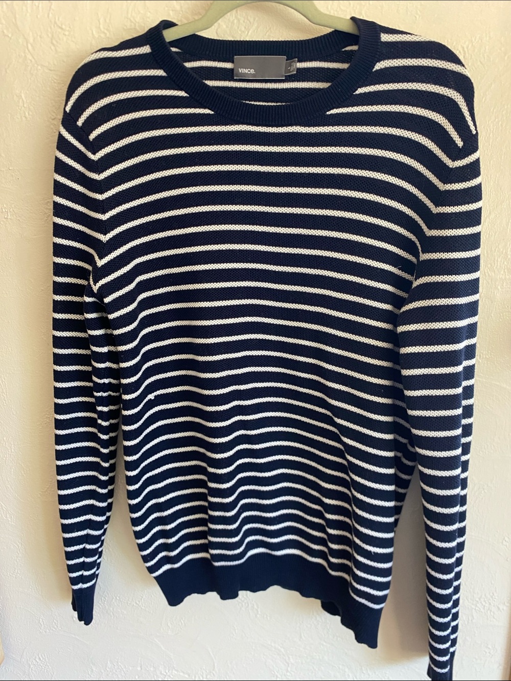 Vince Navy & White Striped Crewneck Sweater